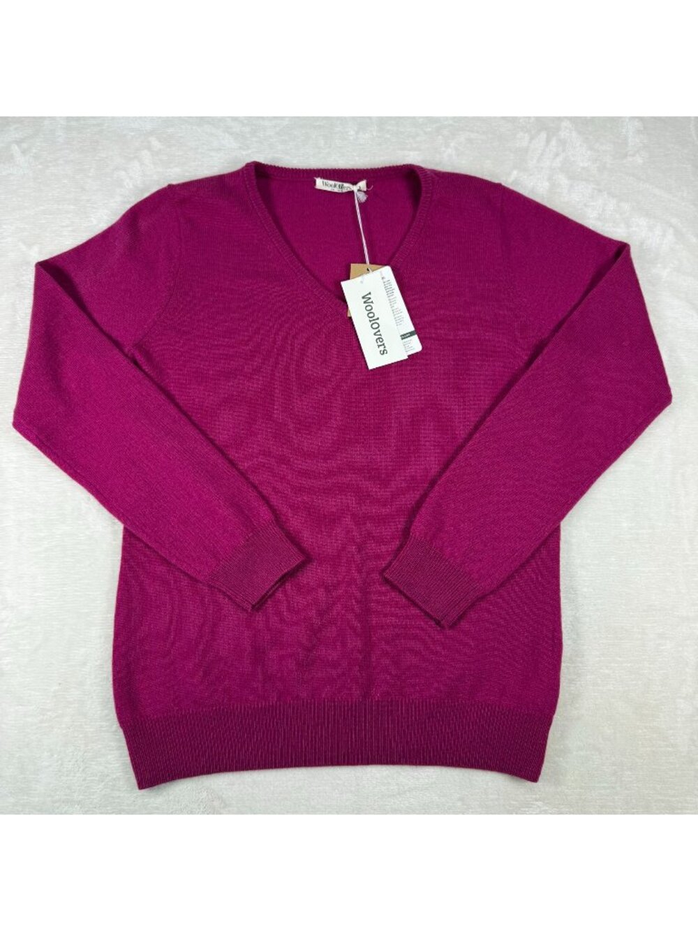 NWT Woolovers Womens S Magenta V Neck Sweater Merino Wool Cashmere